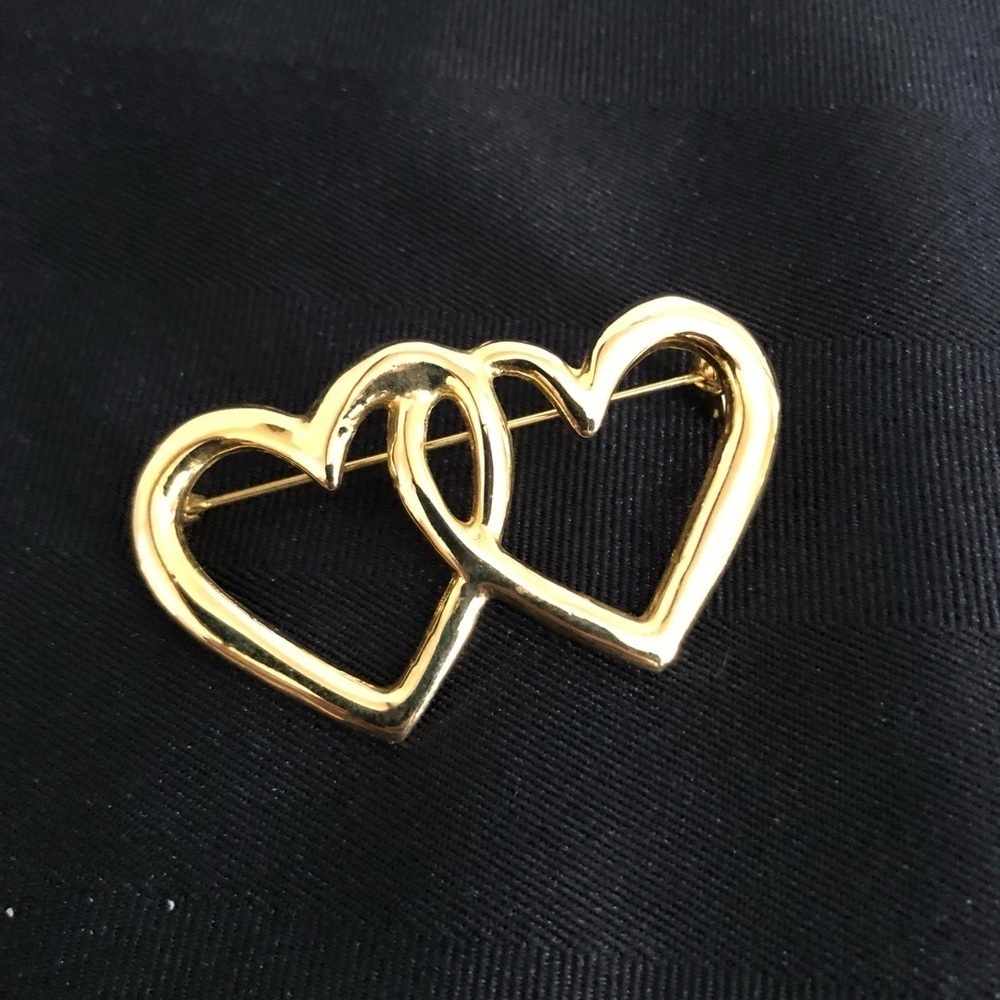 Vtg Double Heart Brooch